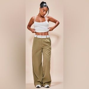 Khaki Turn Over Waist Straight Leg Pants
